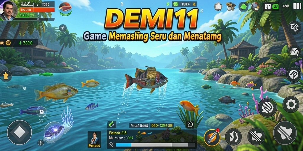 Tampilan gameplay <strong>DEMI11</strong> yang menakjubkan saat memancing di danau.
