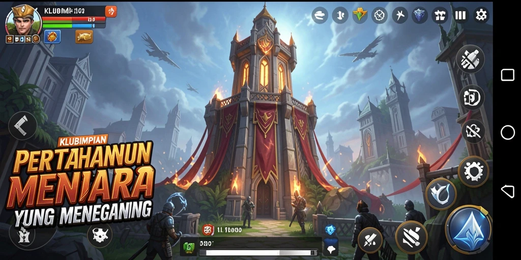 Tangkapan layar menunjukkan aksi gameplay menara pertahanan yang seru.