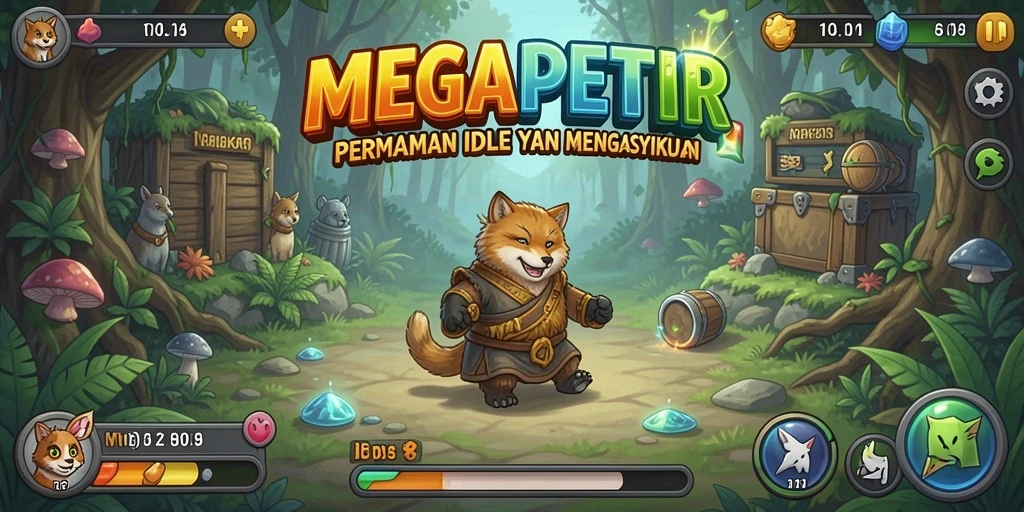 Tampilan gameplay MEGAPETIR yang menarik dan penuh warna.