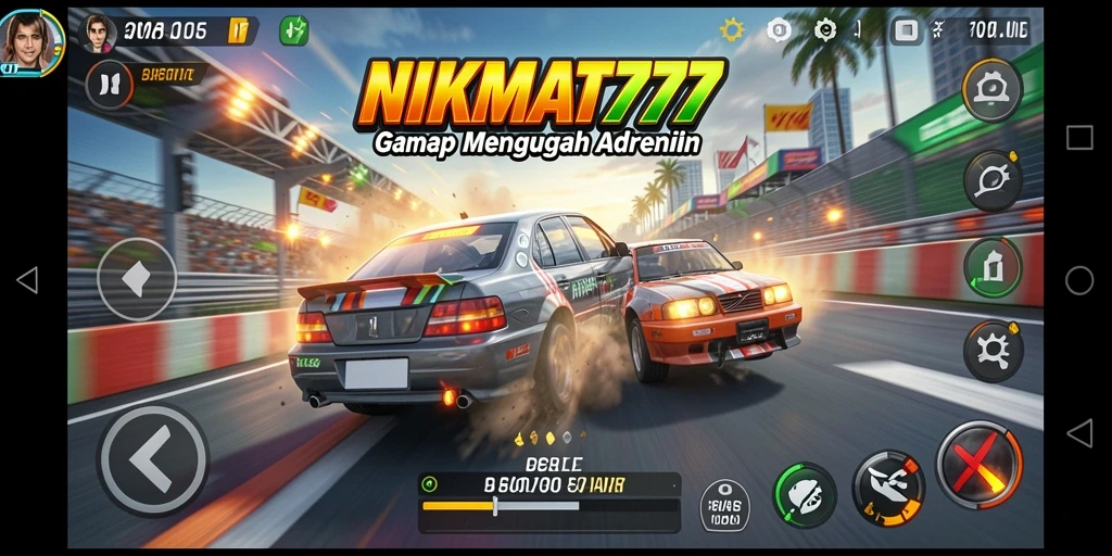 Screenshot NIKMAT777 menampilkan aksi balap yang seru dan cepat.