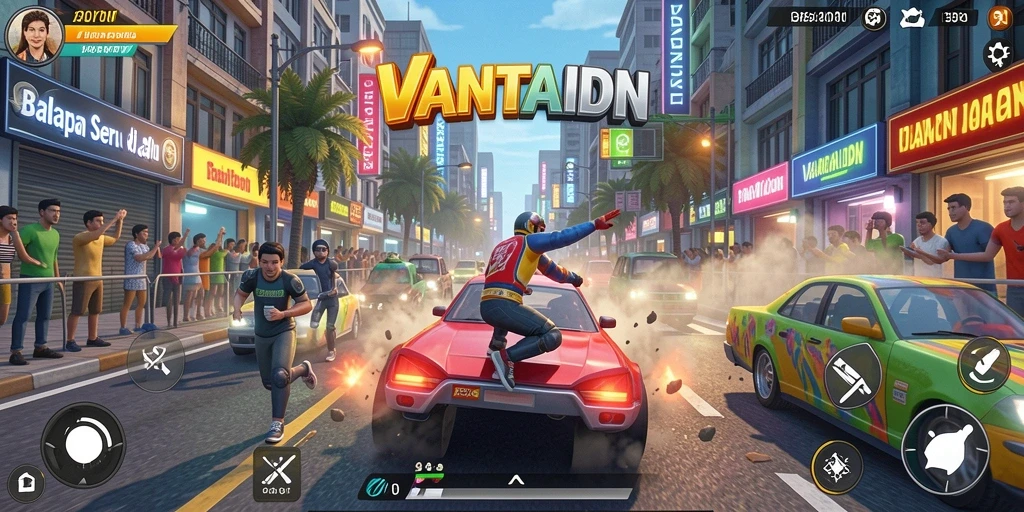 Tangkapan layar gameplay <strong>VANTAIDN</strong> menampilkan aksi balap yang mendebarkan dan cepat.